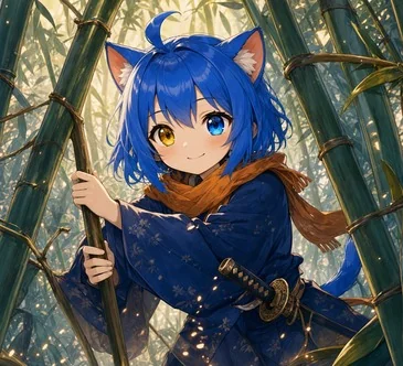 竹林で枝につかまる久遠